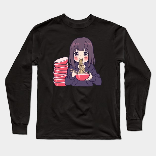 I draw cute anime girl eating ramen / Menhera Shoujo Kurumi-chan Long Sleeve T-Shirt by mudwizard